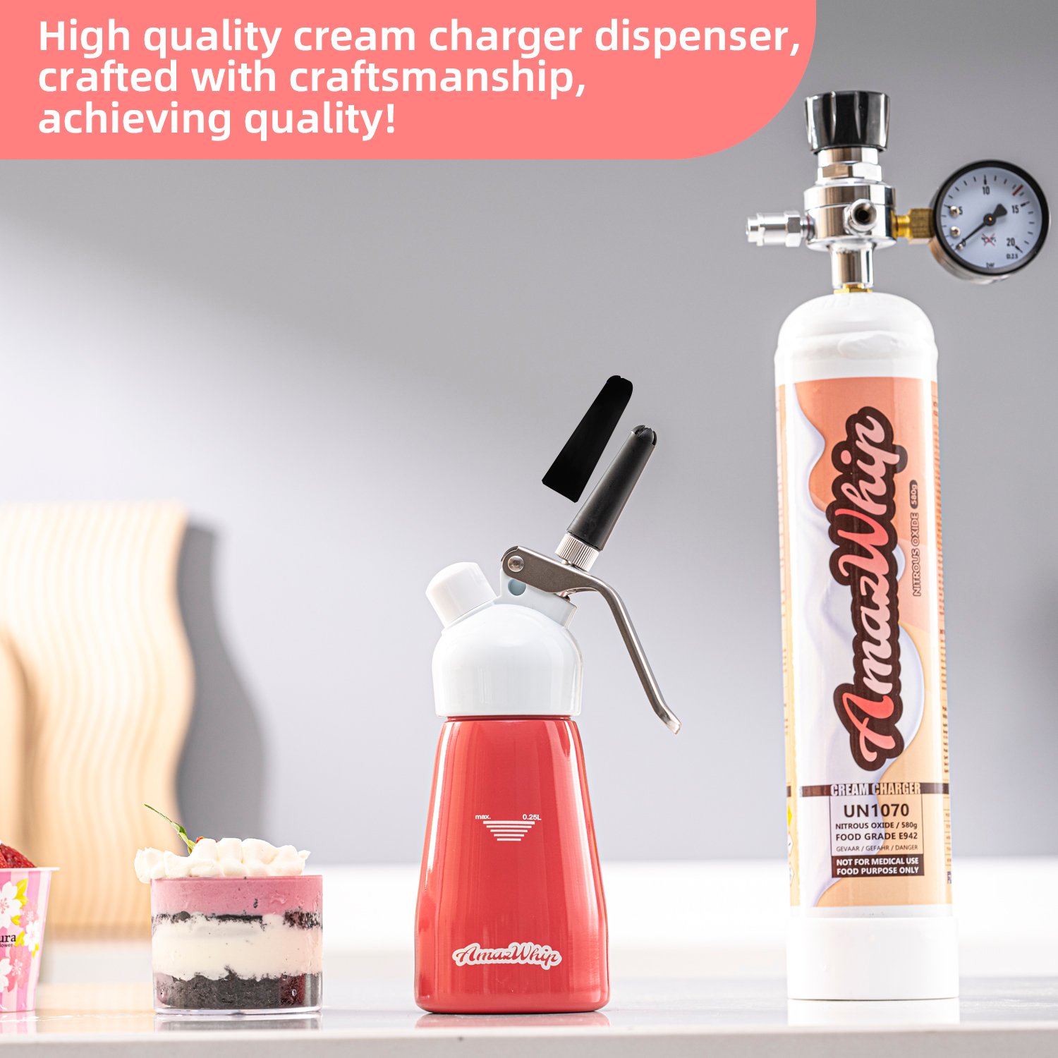 Cream Dispenser 250ml rose red - Image 7