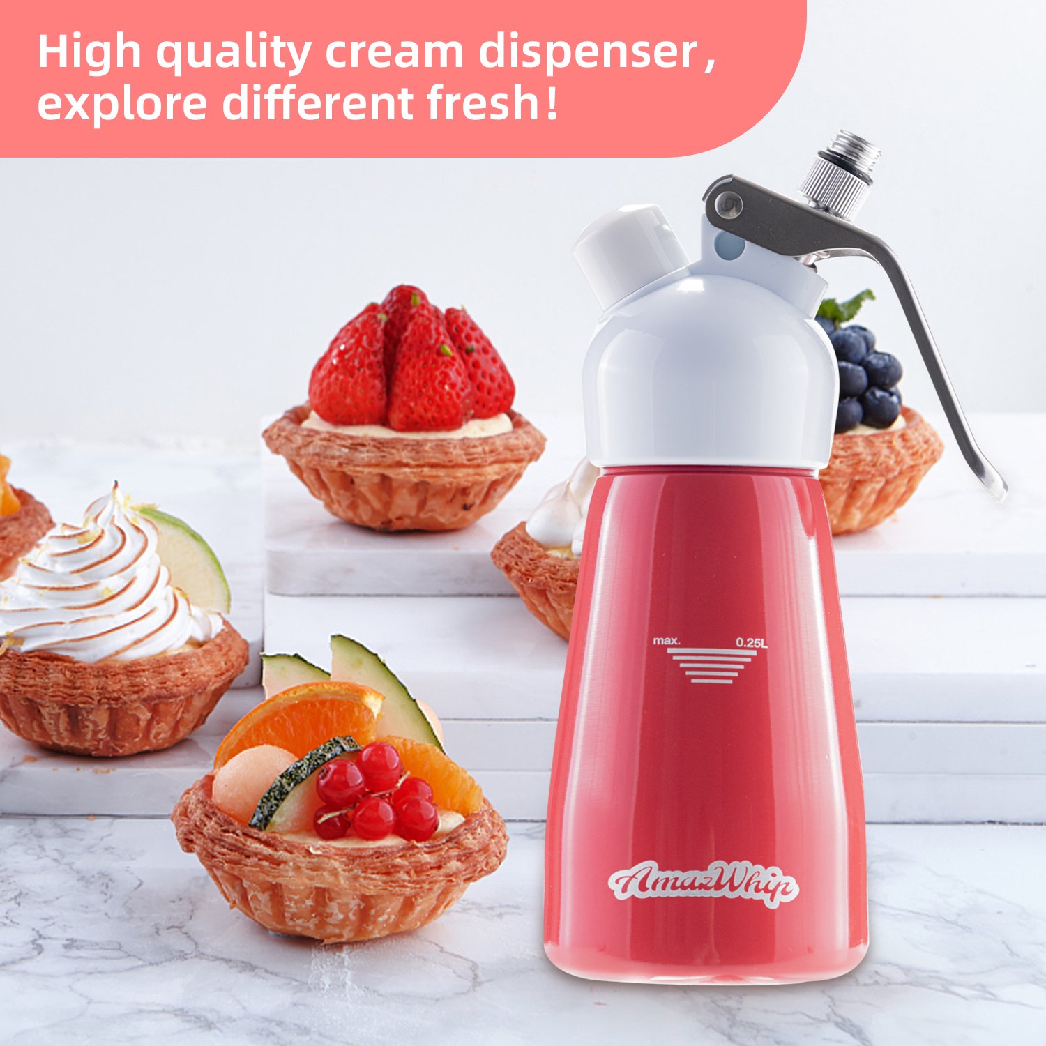 Cream Dispenser 250ml rose red - Image 6