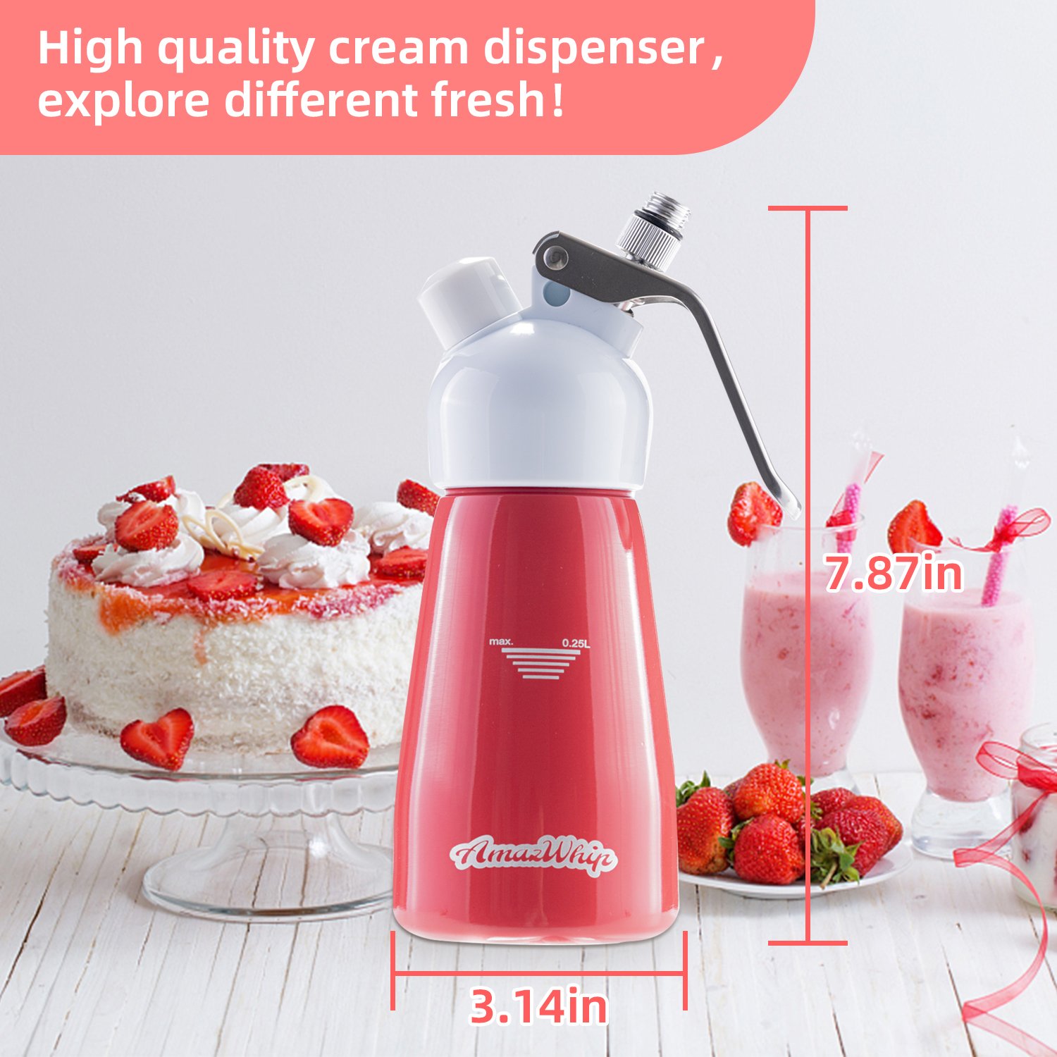 Cream Dispenser 250ml rose red - Image 9