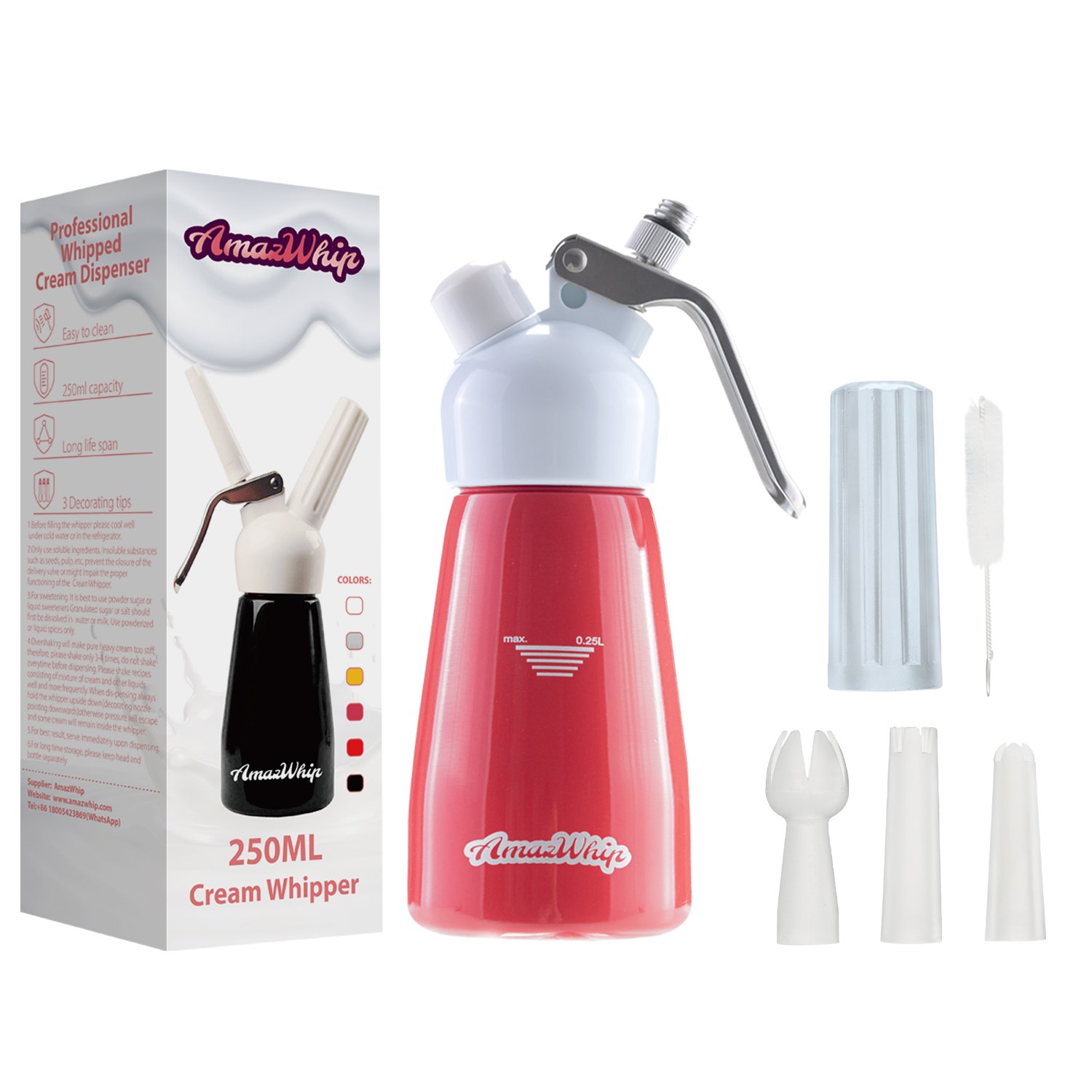 Cream Dispenser 250ml rose red - Image 2